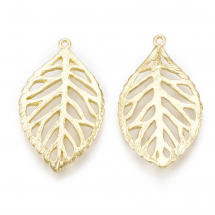Підвіска Латунь, Лист, Колір: Покриття Золото 18К, 23х13х1мм, Отвір 0.8мм, (13WB30629)