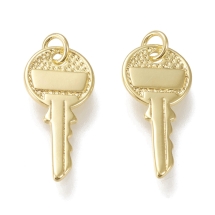 Підвіска Латунь, Ключ, Стійке Покриття, Колір: Золото, 19х9х1мм, З'єднувальне кільце 4х0.8мм, Внутрішній діаметр 2.4мм, (13WB30745)