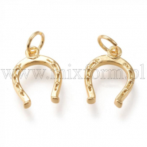 Підвіска Латунь, Підкова, Стійке Покриття Золото, 13.5х10х2мм, З'єднувальне кільце 5х0.7мм, Внутрішній діаметр 3.5мм, (13WB30746)