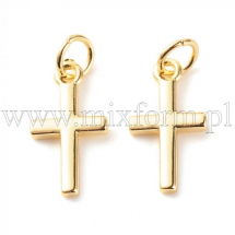 Підвіска Латунь, Хрест, Позолота 18К, 15х8х1.5мм, З'єднувальне кільце 5.1х0.8мм, Внутрішній діаметр 3.5мм, (13WB30773)