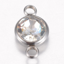Łącznik Stal Nierdzewna i Szkło, Płaski Okrągły, Kolor: Kryształ AB, 17.5x10x6.5mm, Otwor 2.5mm, 1szt (13WB30792)