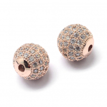 Намистини Латунь з Фіанітами, Круглі, Стійке Покриття, Рожеве Золото/Безбарвний, 6х6мм, Отвір 1.5мм, (13WB30803)