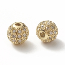 Намистини Латунь з Фіанітами, Круглі, Стійке Покриття, Золото/Безбарвні, 8х7мм, Отвір 2мм, (13WB30804)