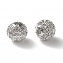 Намистини Латунь з Фіанітами, Круглі, Стійке Покриття, Платина/Безбарвні, 8х7мм, Отвір 2мм, (13WB30805)