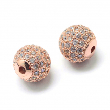 Намистини Латунь з Фіанітами, Круглі, Стійке Покриття, Рожеве Золото/Безбарвні, 8х7мм, Отвір 2мм, (13WB30806)