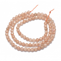 Намистини Фіаніти / Кубічний Цирконій, Круглі, Грановані, на Нитках, Колір: Бежевий, 4мм, Отвір 0.8мм, близько 87шт/36см/нитка, (13WB30836)