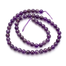 Намистини Натуральний Аметист, на нитках, Круглі, 6-6.5мм, Отвір 1мм, близько 62шт/38см/нитка, (13WB30865)