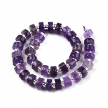 Koraliki Naturalny Ametyst z Paciorkami, Heishi, Płaskie Okrągłe, 6-6.5x3-3.5mm, około 35szt/18cm/nić (13WB30886)