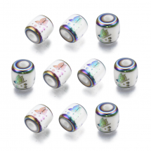 Koraliki Szklane, Galwaniczne z Wzorem Motylka, Kolumna, Wielokolorowy, 11.5x11.5mm, Otwór. 2.5mm, 10szt (13WB30997)