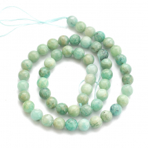 Koraliki Naturalny Amazonit, Na nici, Okrągłe, 7-8mm, Otwór 1mm, około 48szt/36cm/nic, (13WB31054)