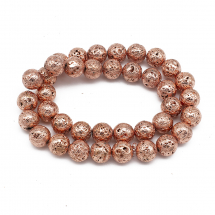 Koraliki Naturalna Lawa Galwaniczna, Okrągłe, Nierówna, Różowe Złoto, 10-10.5mm, około 37szt/37cm/nic (13WB31066)