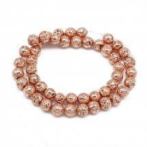 Koraliki Naturalna Lawa Galwaniczna, Okrągła, Różowe Złoto, 8-8.5mm, otwór: 1.5mm, około 45szt/38cm/nic (13WB31068)