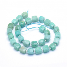 Koraliki Naturalny Amazonit, Fasetowane, Klasa AB, Kostka, 9~10.5mm, Otwor 0.6mm, około 30szt/37cm/nić, (13WB31077)