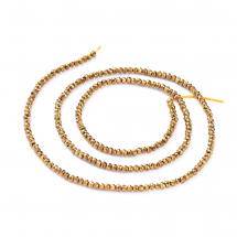 Koraliki Szklane Galwanizowane, Fasetowane, Rondel, Kolor: Złoty, 2x1.5mm, około 210szt / 33cm / nić (13WB31219)