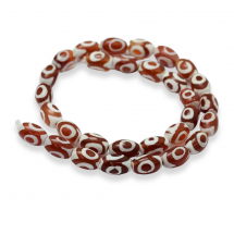 Koraliki Naturalny Agat Dzi, 3 Oczka, Termobarwione, Beczka, 12x8mm, Otwór 2mm, około 28szt / 33.5cm / nić (13WB31238)