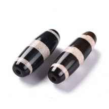 Koraliki Dzi Naturalny Agat, Termobarwiony, Pasiasty, Czarny, 11.5-13x25x37.5mm, Otwór 2mm, 2szt (13WB31255)