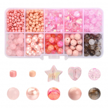 Набір для виготовлення Прикрас, Колір: перлинно-рожевий, 130х65х23мм, відсік 29х23х21мм, Намистини 4-10х3-9мм, Отвір 1-2мм, близько 713шт/набір, (13WB31030)