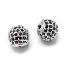 Koraliki Mosiądz z Cyrkoniami, Okrągłe, Powłoka Odporna, Platyna, 6x6mm, otwor 1.5mm, 2szt (13WB30810)