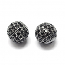 Koraliki Mosiądz z Cyrkoniami, Okrągłe, Powłoka Odporna, Stal Pistoletowa, 9.5-10x9-9.5mm, otwor 2mm, 2szt (13WB30813)