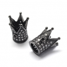 Намистини Латунь з Фіанітами, Корона, Стійке Покриття Збройова сталь, Колір фіанітів: Безбарвний, 12х10х10мм, Отвір 1.5мм, (13WB30814)