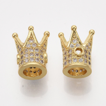 Koraliki Mosiężne z Cyrkoniami, Korona, Trwała Powłoka Złoto, 12x10x10mm, otwor 1.5mm, 2szt (13WB30815)