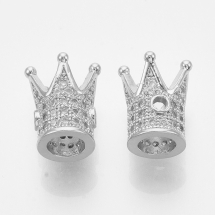 Koraliki Mosiądz z Cyrkoniami, Korona, Powłoka Odporna, Platyna, 12x10x10mm, otwor 1.5mm, 2szt (13WB30816)