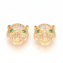 Koraliki Mosiądz z Cyrkoniami, Lampart, Kolor: Złoty, 11x11x6mm, otwor 1.5mm, 2szt (13WB30818)