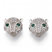 Koraliki Mosiądz z Cyrkoniami, Lampart, Kolor: Platyna, 11x11x6mm, otwor 1.5mm, 2szt (13WB30819)