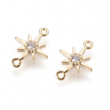 Łącznik z Cyrkonia, Mosiądz, Gwiazda, 2 otwory, Powłoka Trwała, Pozłacany 18K, 11.5x8.5x1.8mm, 2szt (13WB30823)