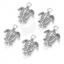 Łącznik Żółw Morski, Styl Tybetański, Kolor: Antyczne Srebro, 21x14.5x4mm, Otwor 2mm, 5szt (13WB30826)