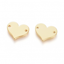 Łącznik Serce, Mosiądz, Powłoka Trwała, Pozłacany 18K, 11x13x1mm, Otwor 1mm, 2szt (13WB30845)