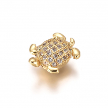 Koraliki Mosiądz z Cyrkoniami, Żółw, Kolor: Złoty, 11x9x4mm, otwor 1.2mm, 1szt (13WB30846)