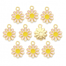 Підвіски Квітка, Сплав та Емаль, Колір: Рожевий, Колір Металу: Світле Золото, 14х12х2мм, Отвір 1.6мм, (13WB30847)