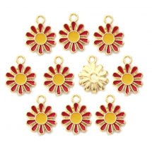 Підвіски Квітка, Сплав та Емаль, Колір: Червоний, Колір Металу: Світле Золото, 14х12х2мм, Отвір 1.6мм, (13WB30848)