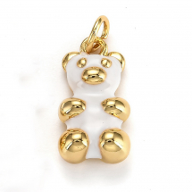 Zawieszki Misiek, Mosiądz i Emalia, Odporna Powłoka, Pozłacany 18K, Kolor: Biały, 17.5x9x5mm, 1szt (13WB30856)