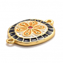 Łącznik Okrągły Płaski, Mosiądz i Emalia, Powłoka Trwała, Pozłacane 18K, 19.5x13x2mm, Otwor 1.2mm, 1szt (13WB30857)