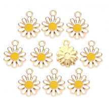 Wisiorki, Zawieszki, Stop i Emalia, Kwiat, Biały, 14x12x2mm, otwor 1.6mm, 10szt (13WB30874)