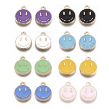 Набір Підвіски Смайл, Емаль, Колір Металу: Рожеве Золото, 14.5х12х1.5мм, Отвір 1.5мм, 16шт/набір, 8 кольорів по 2 шт, (13WB30884)