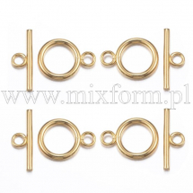 Zapięcie Toggle do Rękodzieła i Biżuterii, Stal Nierdzewna, Złoty, 19x14x2mm, 4szt (13WB30942)