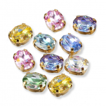 Dżety do Przyszycia, Szkło i Mosiądz, Imitacja Kryształu, Fasetowane, Kolor: Mix, 10x8x5mm, 10szt (13WB30959)