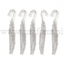 Zakładka do Książki, Tybetański Styl, Pióro, Stop, Antyczne Srebro, 79x13x2.5mm, 5szt (13WB30975)