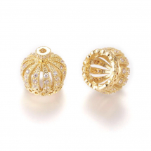 Koraliki Mosiądz z Cyrkoniami, Korona, Złoty, Rozmiar: 13x14mm, Otwór 1.5mm, Średnica wewnętrzna 9mm, 1szt (13WB30998)