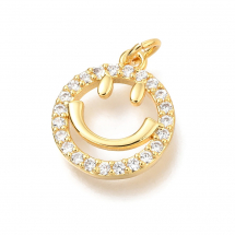 Wisiorek Mosiądz z Cyrkoniami, Uśmiech, Płaski Okrągły, Pozłacany 18K Złotem, 13.8x11.8x2mm, 1szt (13WB31015)