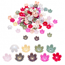 Nakładki na Koraliki, Akrylowe, Farbowane Sprayem, Kwiat, 6 Płatków, Mix, 14.5x13.5x6mm, około 75szt/25g (13WB31016)