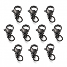 Zapięcie Karabińczyk-Lobster z Kółkiem, Stal Nierdzewna, Galwanizowane, Czarny, 12x7x3.5mm, Otwór 3mm, 10szt (13WB31037)