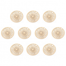 Підвіски Латунь, Плоскі Круглі, Гравіровані, Стійке Покриття, Колір: Світле Золото, 13х0.3мм, Отвір 1.2мм, (13WB31157)