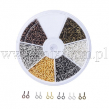 Набір Тримачі Гвинтові Штифти з Петлею для Намистин з Напівотвіром Залізні, Мікс, 8х4х1мм, Отвір 2мм, близько 120шт/колір, 720шт/набір, (13WB31159)