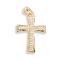 Wisiorek Mosiądz, Krzyż z Cyrkoniami, Powłoka Trwała, Pozłacany 18K, 30.5x20.5x2.5mm, Otwór 3x5mm, 1szt (13WB31163)