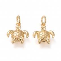 Підвіска Кулон Латунь Черепаха, Стійке Покриття Позолотою 18К, 12.3х11х2.5мм, Отвір 3мм, Сполучне Колечко 5х1, (13WB31167)