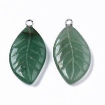 Підвіски Натуральний Зелений Зелений Авантюрин, Лист, 28-29x15x4.5мм, Отвір 1.8мм, (13WB31172)